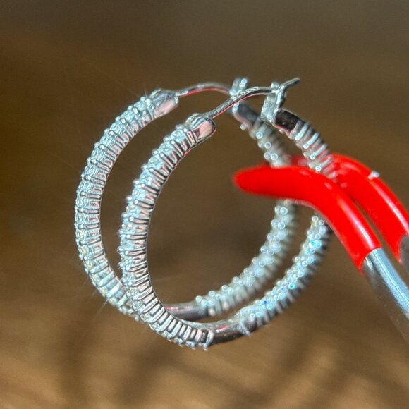 S925 Inside-Out Cz’s Hoops Earrings - Picture 7 of 9